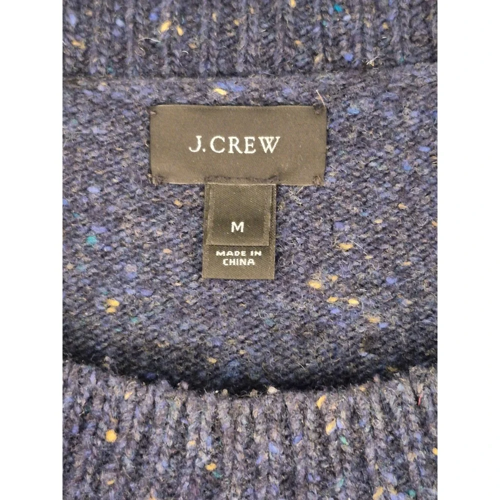 J.Crew Mens Wool Blend Crewneck Sweater Navy Blue Flecked Knit Medium